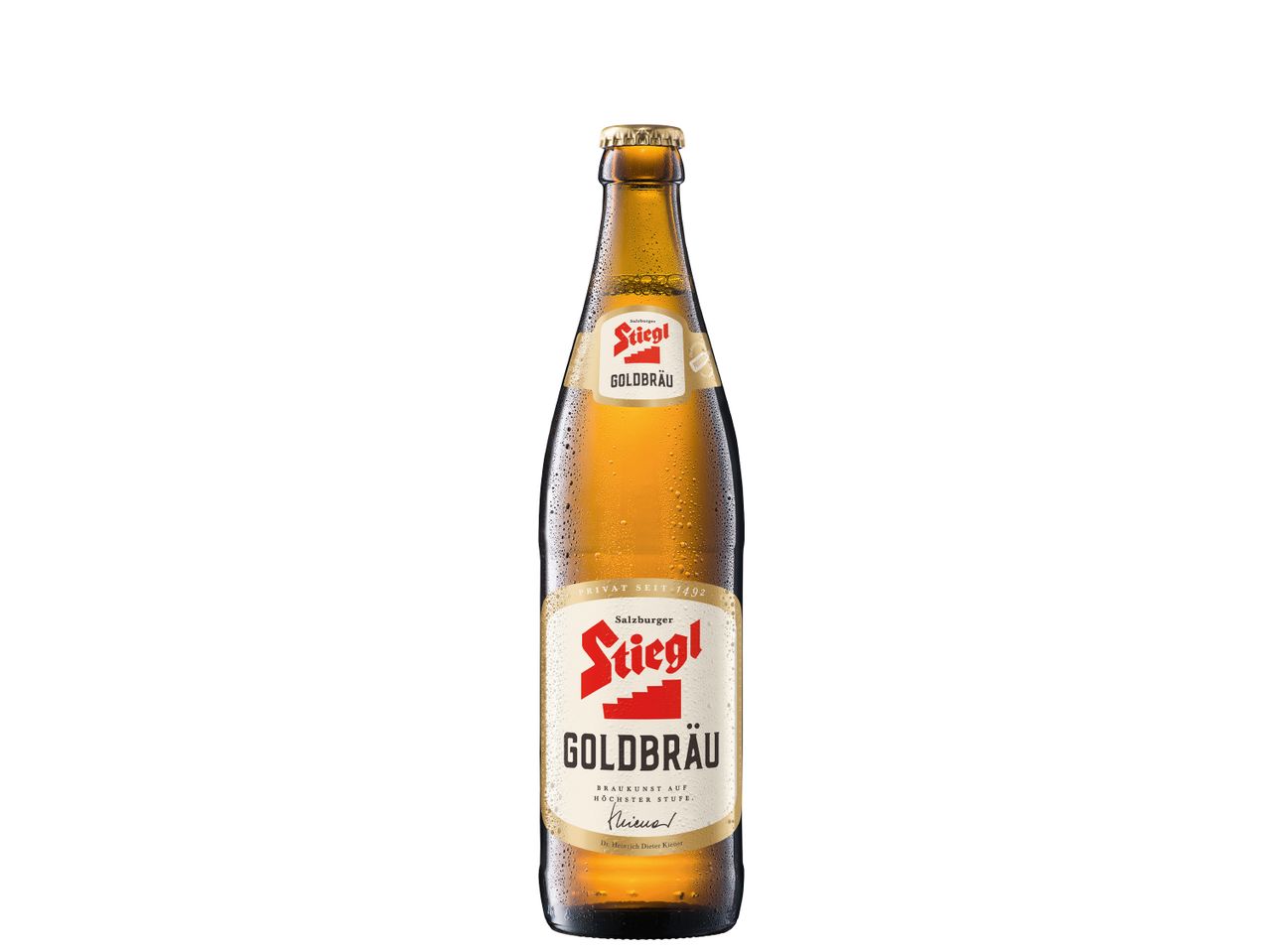 Eine Flasche Stiegl Goldbräu Bier.
