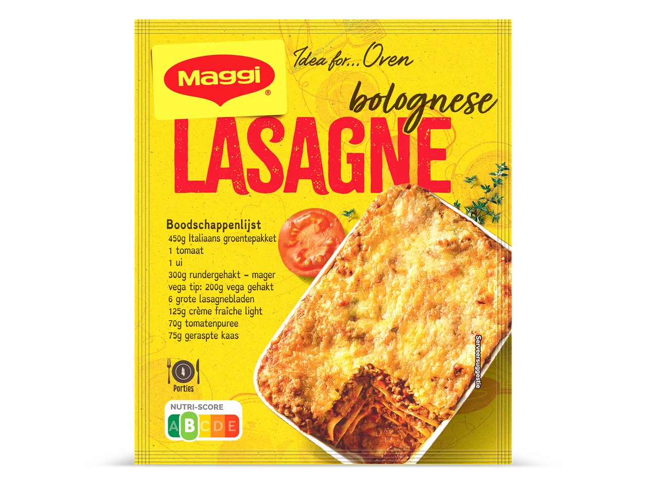 Maggi Oven Bolognese Lasagne mix met boodschappenlijst en Nutri-Score A.