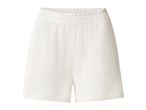 White crinkled cotton shorts with an elasticated waistband.