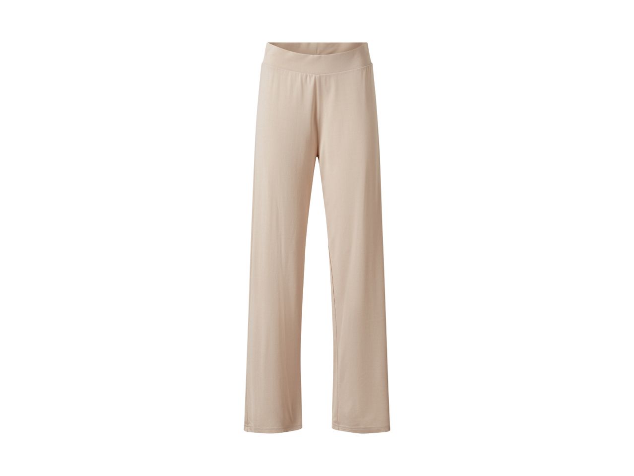 Beige, løse bukser med elastik i taljen.