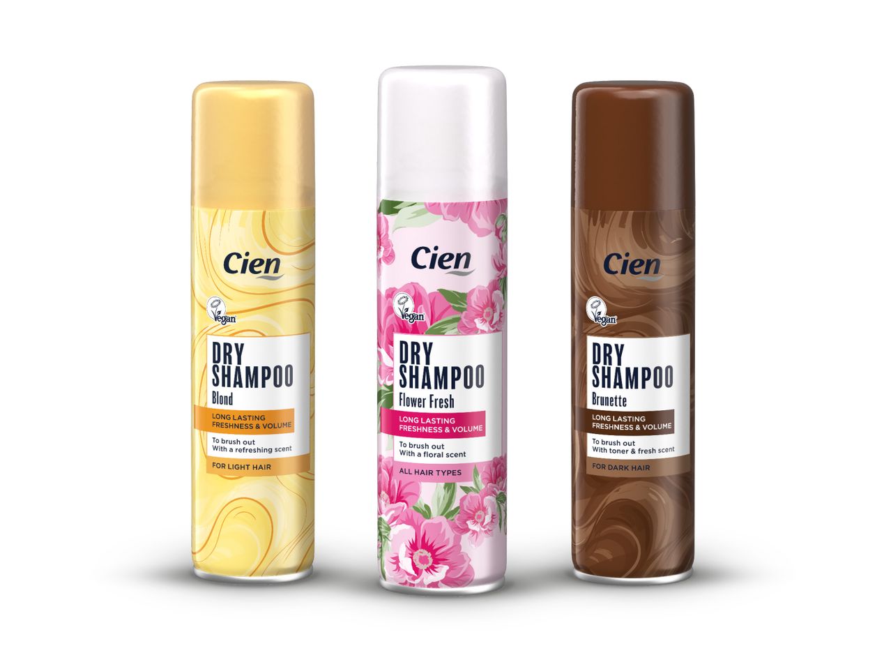 Tri spreja za tijelo Clear Bloom u nijansama vanilije, ružičaste i čokolade.