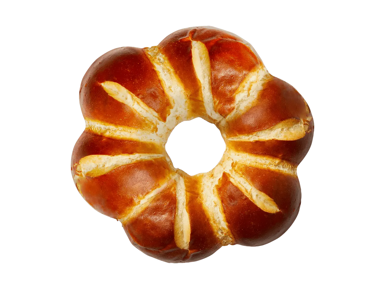 Blumenförmige Brezel auf grünem Hintergrund.