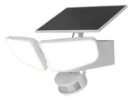Faretto di sicurezza a LED bianco con pannello solare e sensore di movimento.