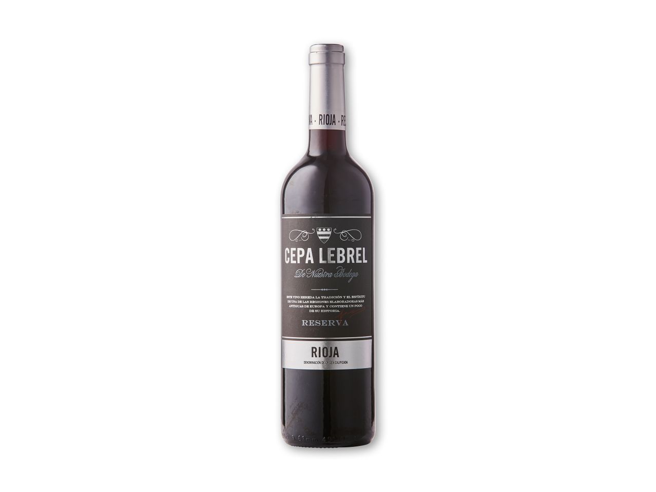 En flaske Cepa Lebrel Rioja Reserva rødvin.