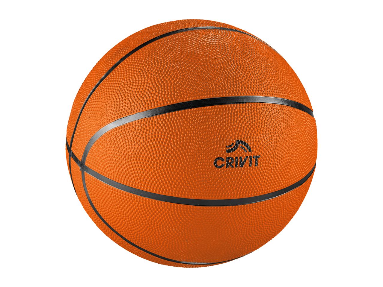 An orange basketball with black seams and a textured surface, isolated on a white background.