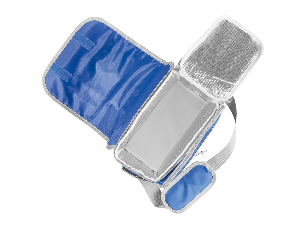 Bolsa térmica azul com isolamento.