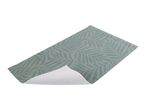 Green bath mat with a leaf pattern and a white non-slip backing