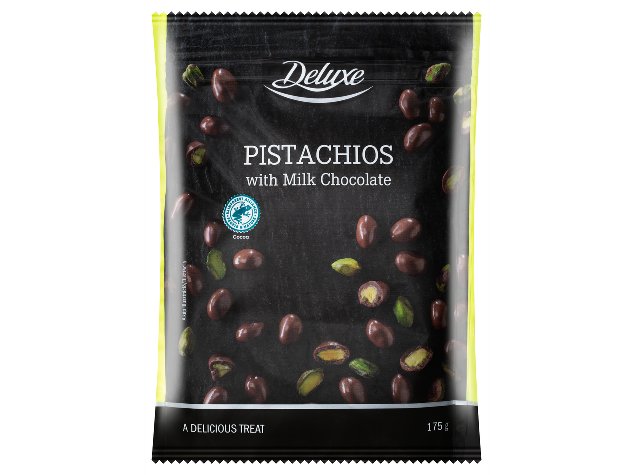 Deluxe pisztácia tejcsokoládéval snack zacskó