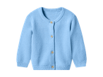Lyseblå strikket cardigan til babyer med knapper.