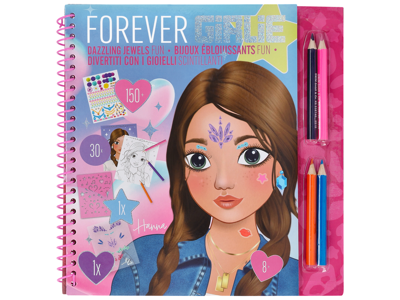 Livre d'activités 'Forever Girlie' avec des bijoux éblouissants, des autocollants et des crayons de couleur.