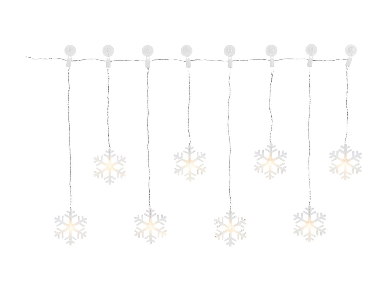 Snowflake string lights with suction cups