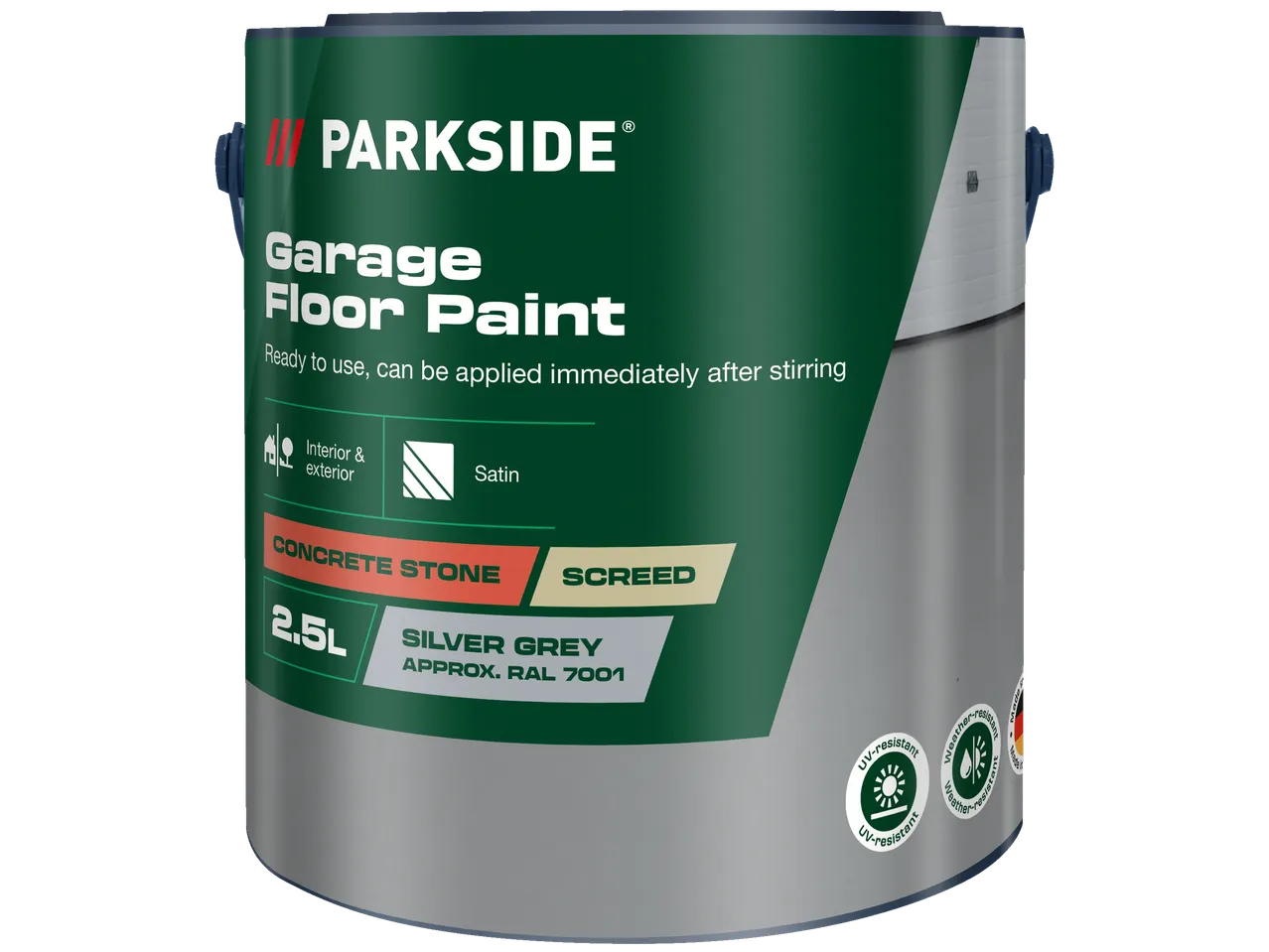 Parkside® Garage Floor Paint in Silver Grey, 2.5L, for concrete and screed, UV and weather-resistant.