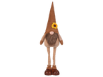 A decorative gnome with a brown hat, a sunflower, and a long beard.
