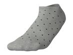 Grey ankle sock with black polka dots.
