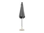 Closed grey patio umbrella with a square base