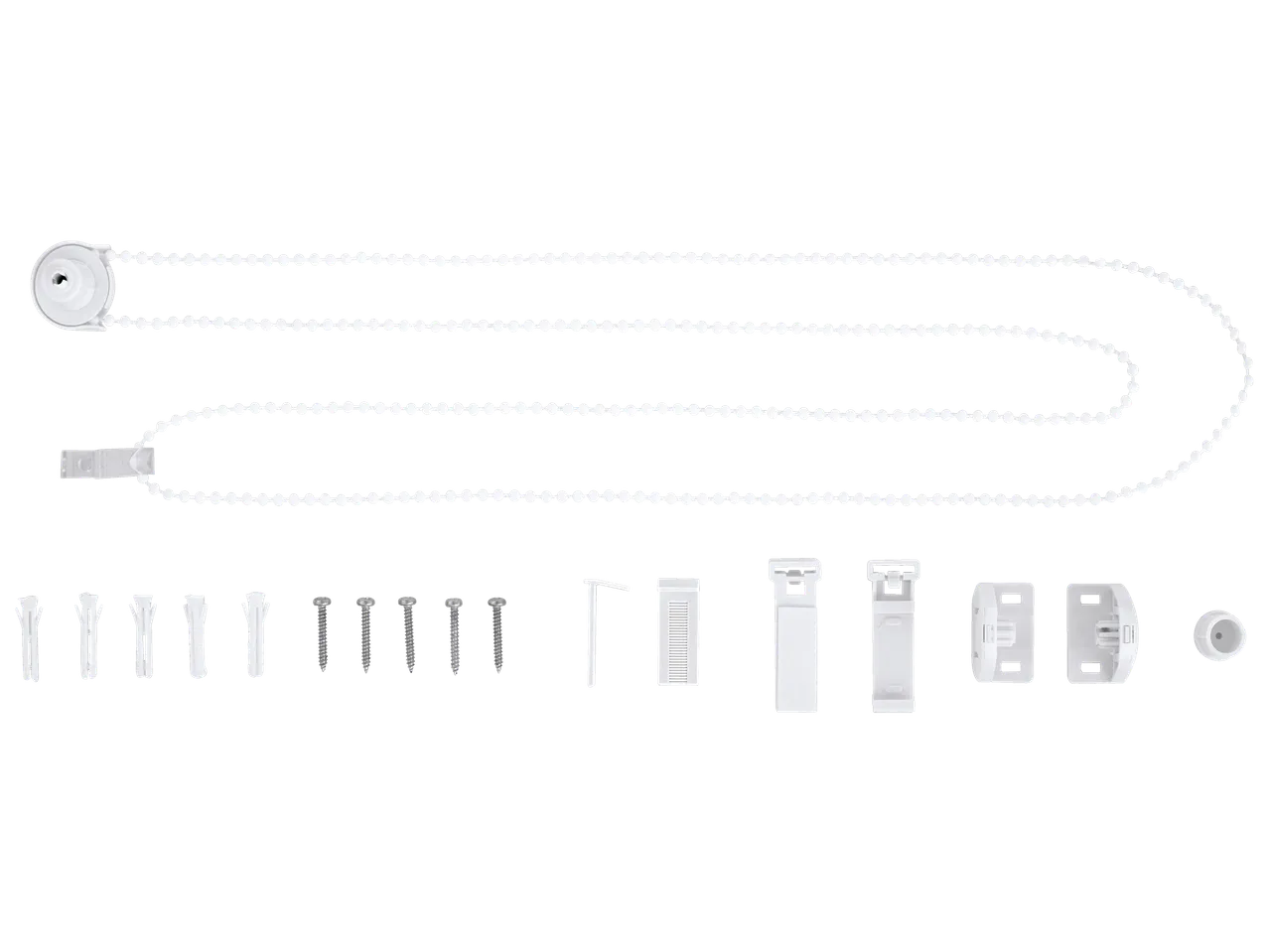 LIVARNO sötétítő roló pótalkatrészek, beleértve a láncot, tartókat és csavarokat.