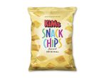 Gul pose med sprøde snackchips og teksten 'SNACK CHIPS ORIGINAL'.