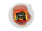 Pakket skiveskåret serranoskinke med en etiket, der angiver 'Tapas Jamón Serrano' og 90g.