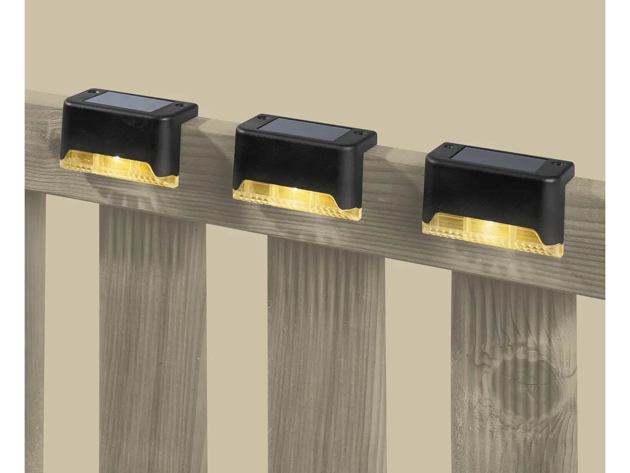 Livarno LED Solar Lights on a wooden fence