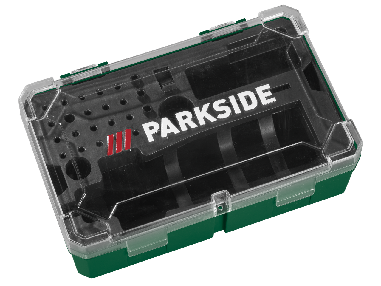 Зелена кутия за съхранение с прозрачен капак и надпис 'PARKSIDE'