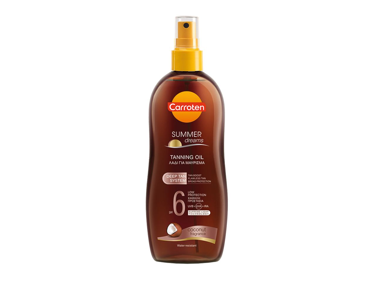 Λάδι μαυρίσματος Caroten με άρωμα καρύδας, SPF6.