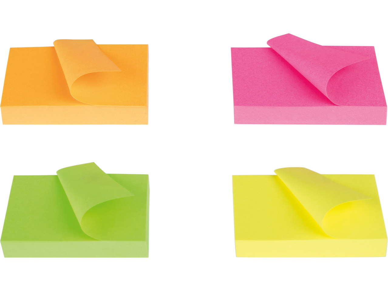 Blocos de notas adesivas Crelando® em laranja, rosa, verde e amarelo