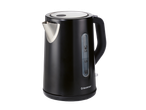 Black electric kettle with a water level indicator and a silver spout.