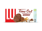 Granenbiscuits met melkchocolade op een verpakking met tarwe en chocoladestukjes.