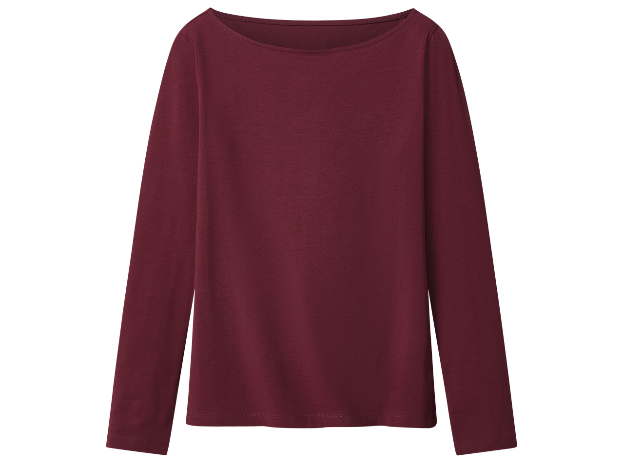 Бордо дамска блуза с дълъг ръкав и лодка деколте.