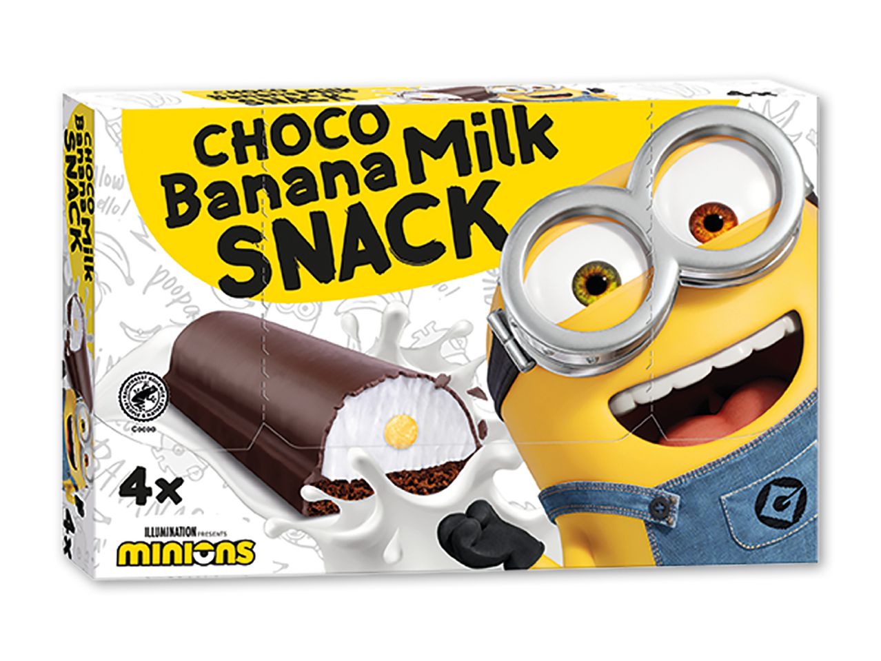 Chokolade-bananmælkesnack med Minions-tema, 4 stk.