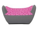 Pink and grey booster seat with a leopard print pattern on the seating area.
