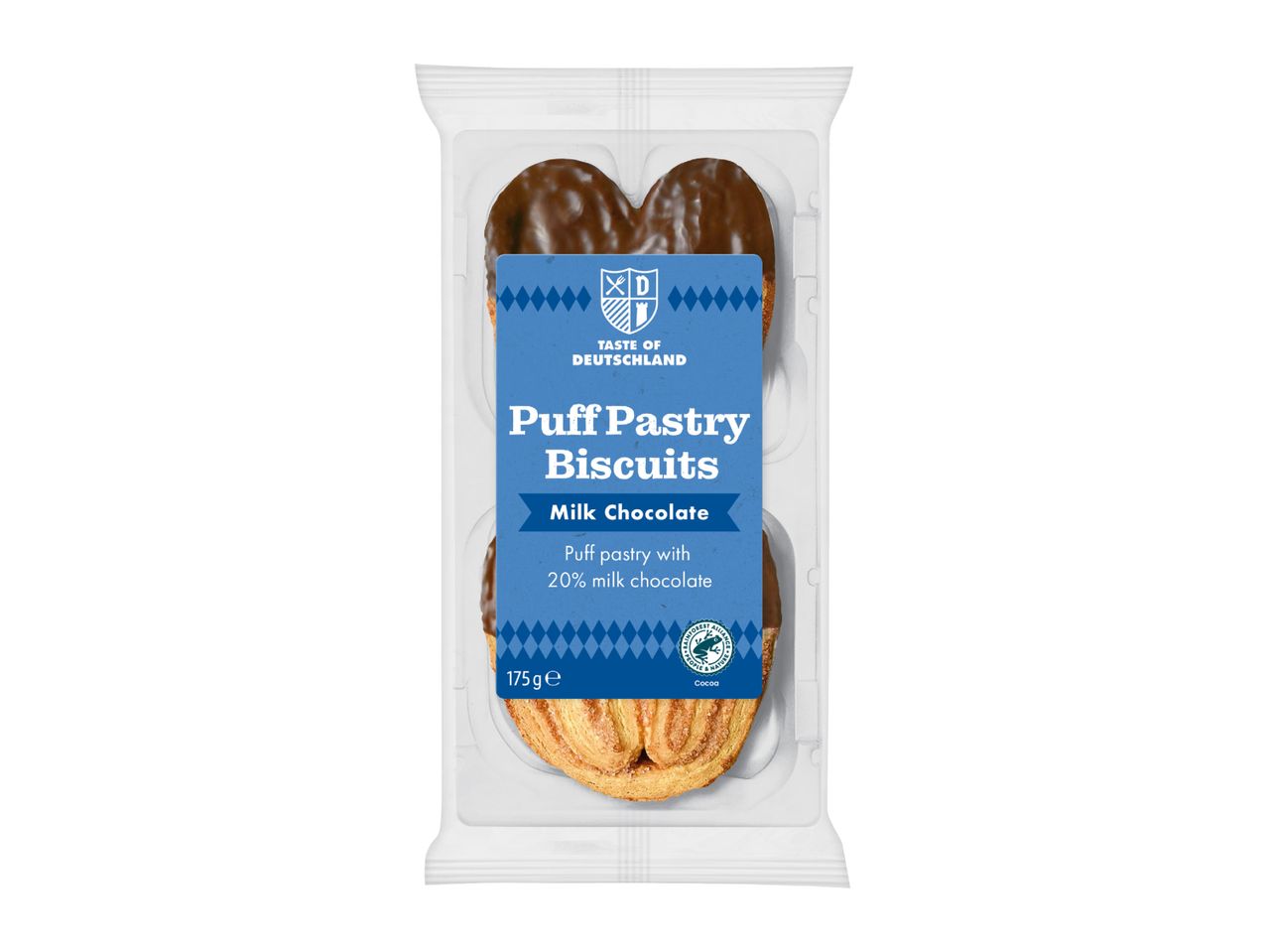 Milk chocolate puff pastry biscuits, 175g