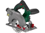 Parkside 20V Cordless Circular Saw with a grey body, green accents, and red adjustment levers.