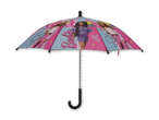 Ein Barbie-Regenschirm mit Puppen und dem Barbie-Logo.