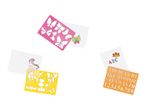 Assorted reusable stencils for crafting, featuring floral, alphabet, and crown designs.