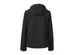 Women's black softshell jacket, back view