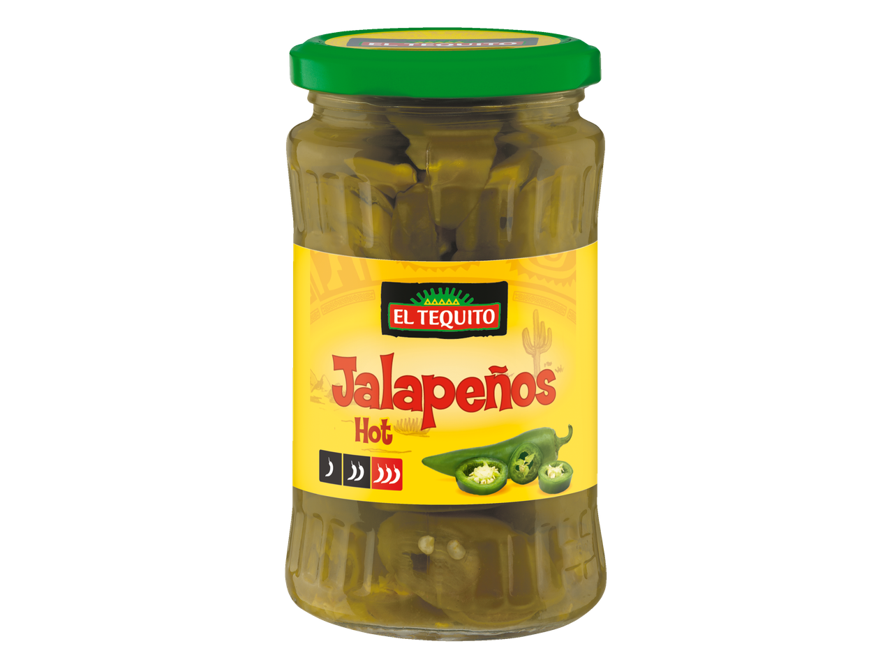 Jalapeños El Tequito piquants dans un pot en verre.