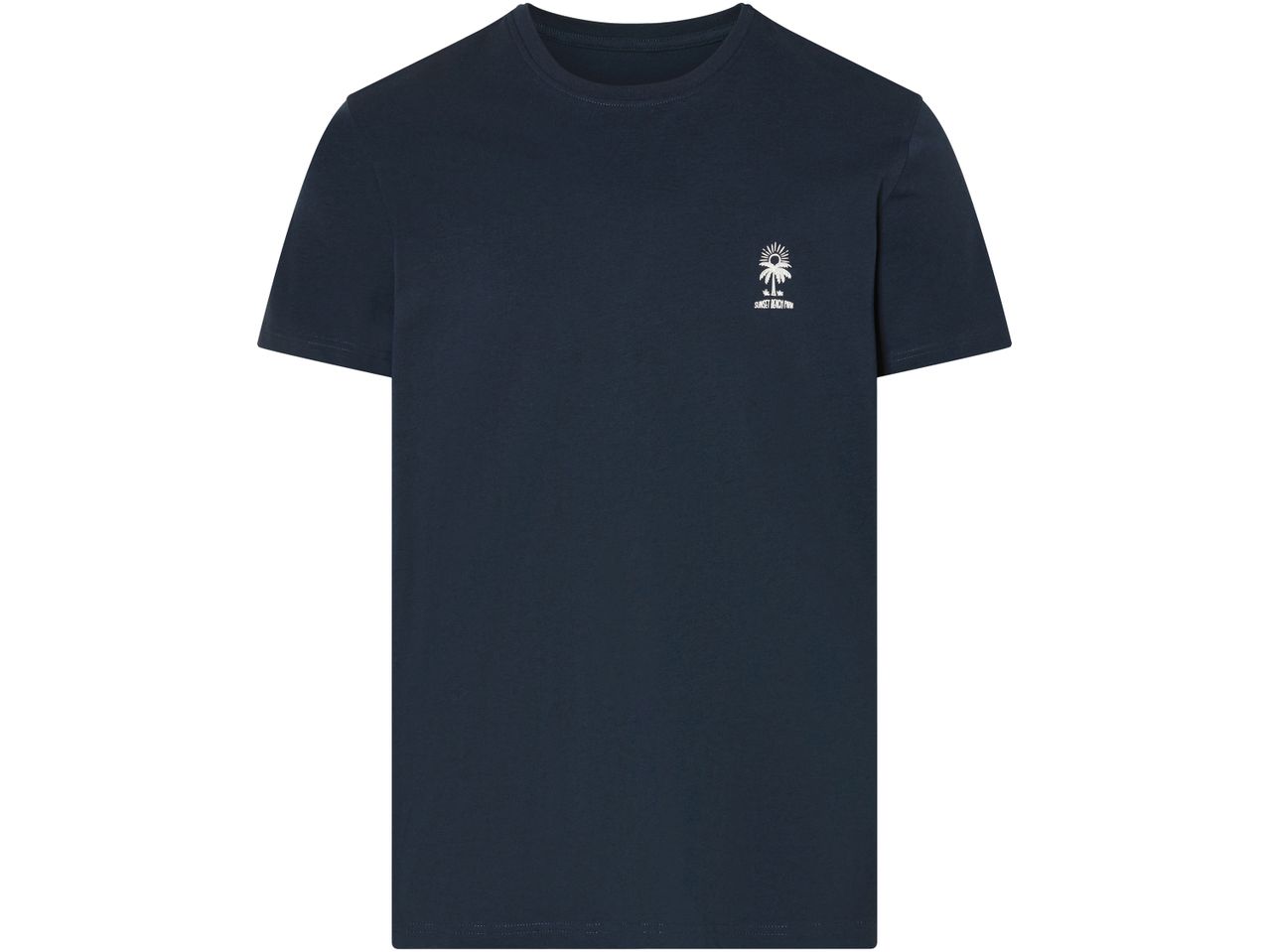 Navy blue Sunset Beach Palm men's t-shirt.