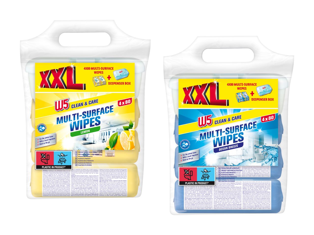 XXL W5 Allzweck-Tücher, Zitronen- und Meeresbrise-Duft, mit Spender.