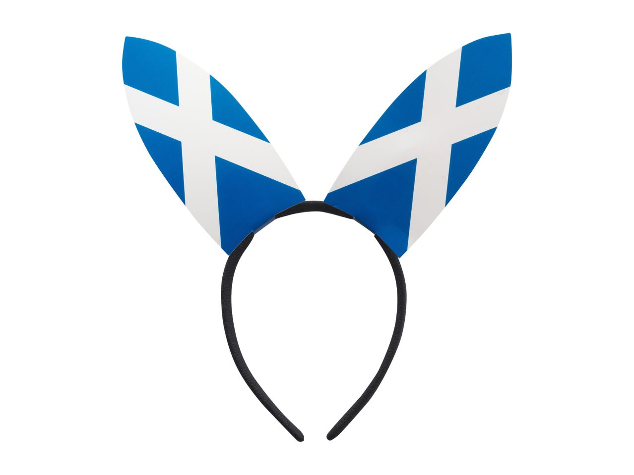 Headband with bunny ears featuring the Scottish flag design.