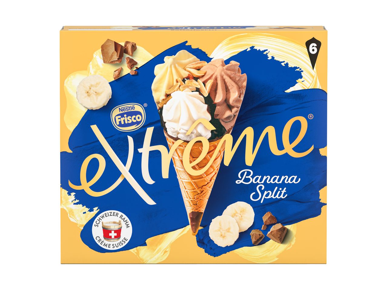 Nestlé Frisco Extreme Banana Split: 6 Eiswaffeln im Karton.