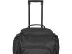 Black rolling suitcase with retractable handle.