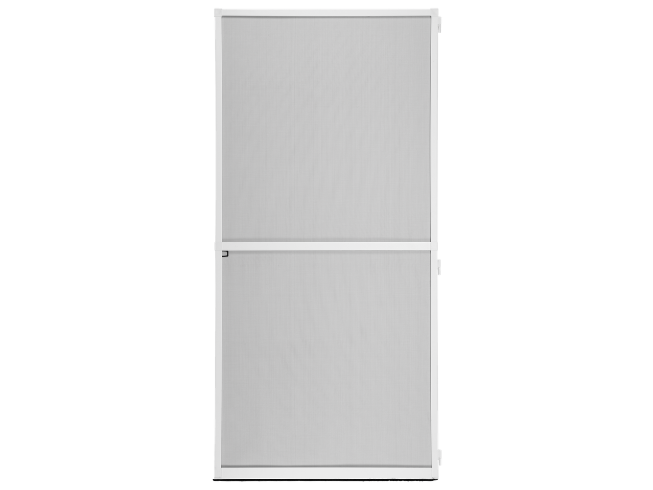 LIVARNO aluminijasta vrata proti insektom z belim okvirjem in sivo mrežo.