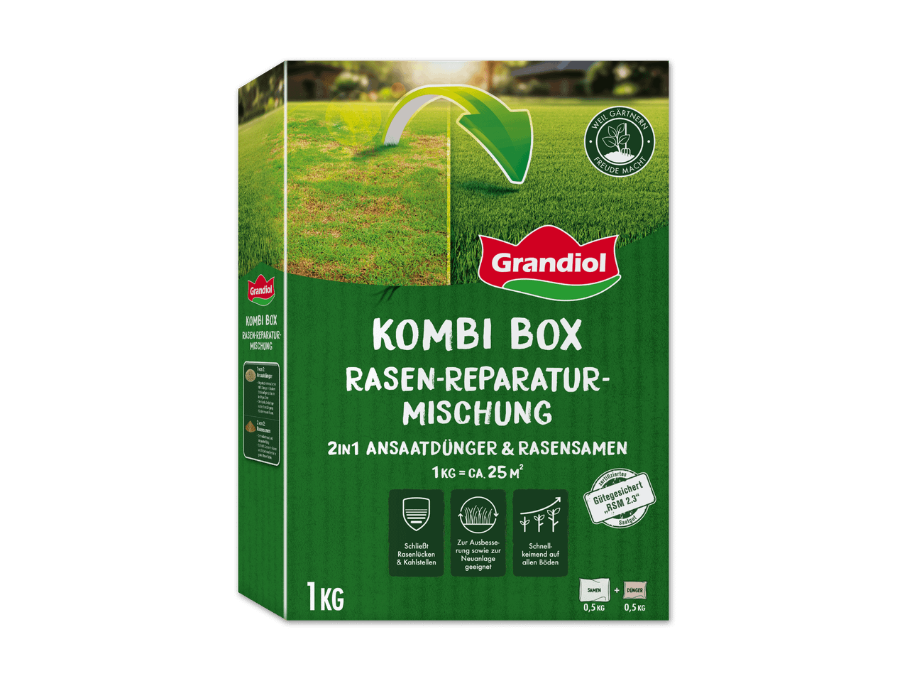 Grandiol Kombi Box Rasen-Reparatur-Mischung mit Rasensamen und Dünger
