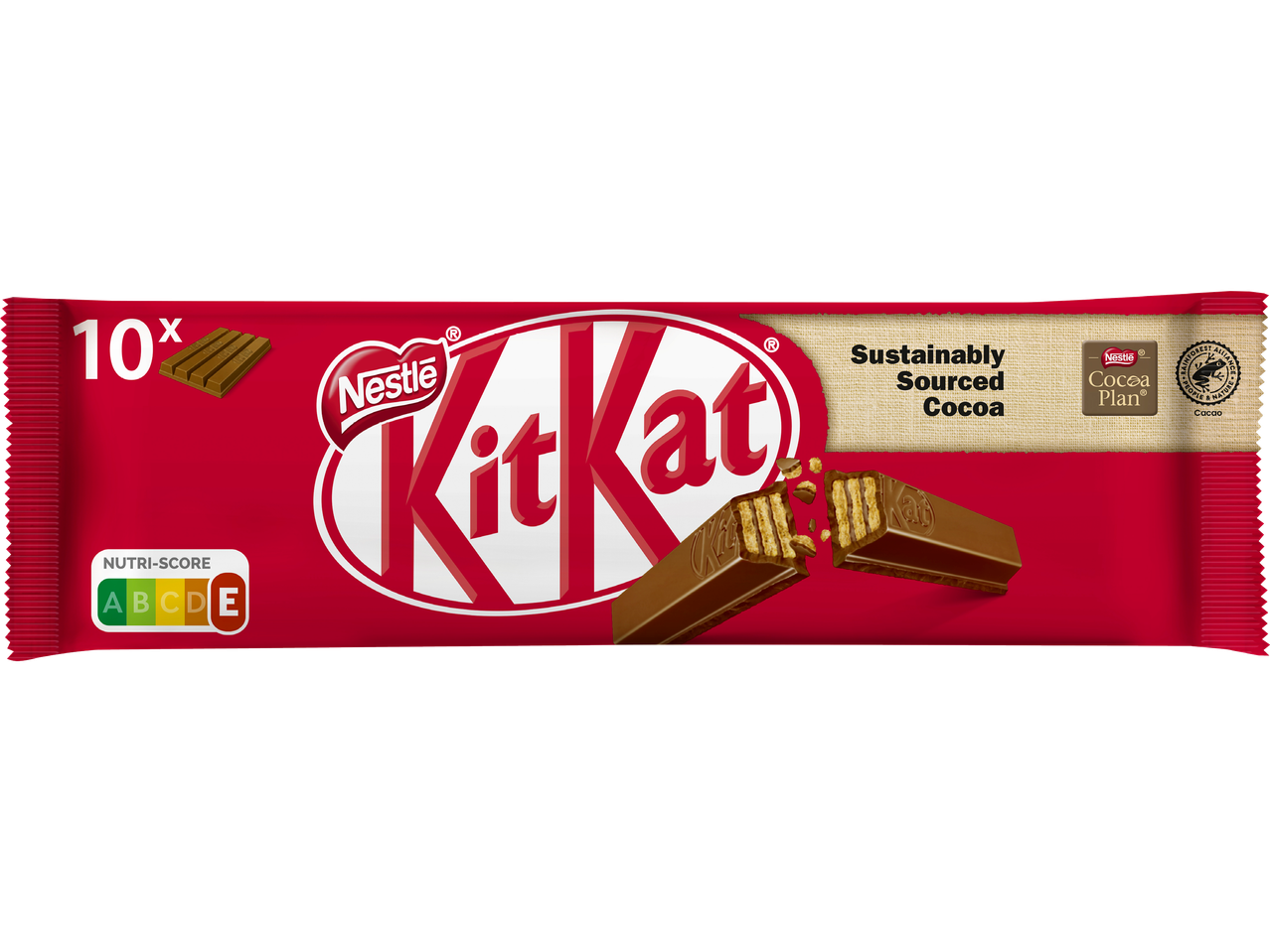 En förpackning med tio KitKat-chokladkakor.