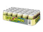 En bakke med 24 dåser sukkerfri limonade med teksten '0 kalorier' på hver dåse.