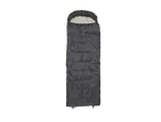 Dark grey sleeping bag with a light-colored interior lining, designed for outdoor use.