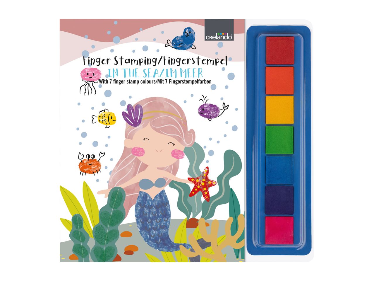A mermaid-themed watercolor painting book with a palette of eight colors.