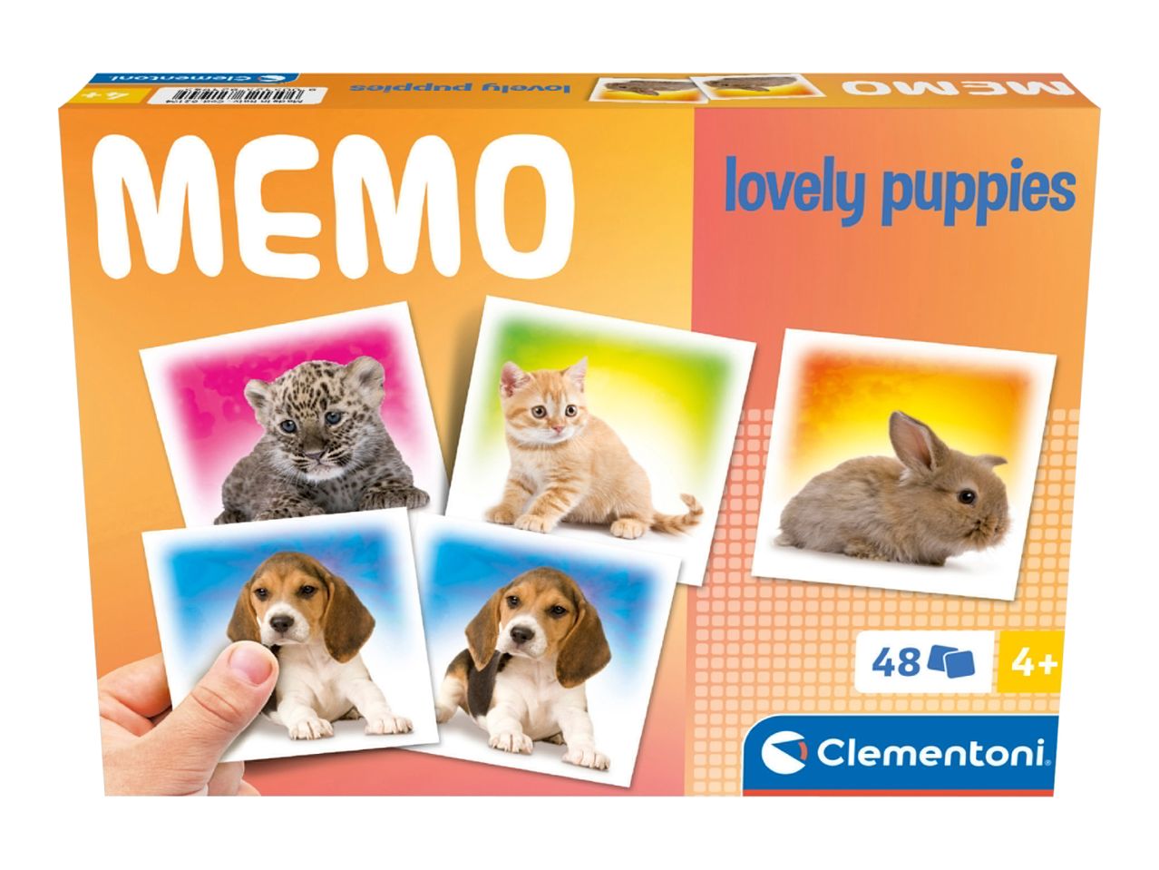 Memory game box featuring baby animals like a leopard, kitten, rabbit, and beagle puppies.