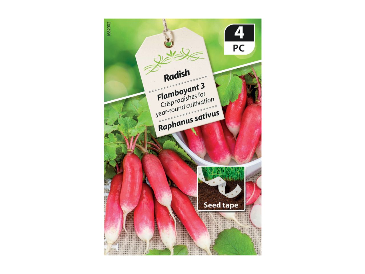 Radish seed tape for Flamboyant 3 radishes, Raphanus sativus, 4 PC.